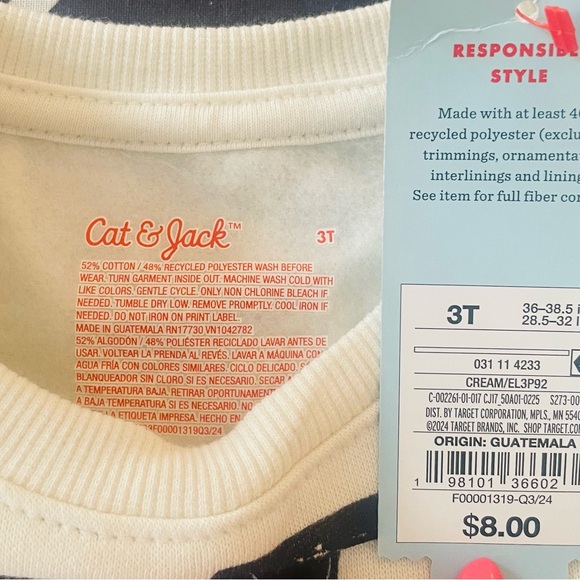 Cat & Jack Black Heart Print Sweat Shirt with matching Jogger Pants - Picture 4 of 5